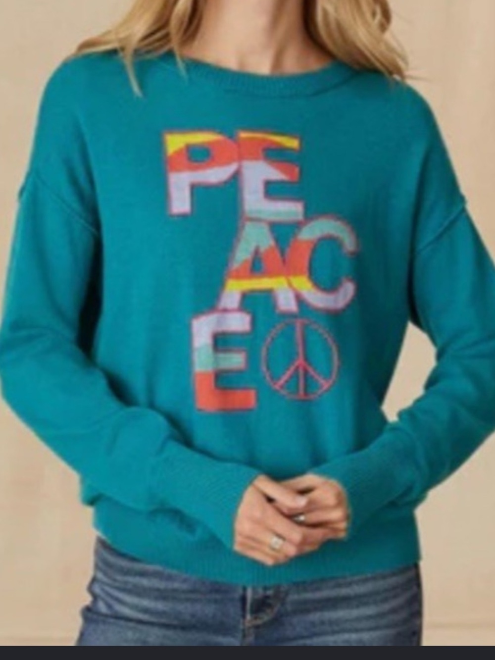 Sundance Teal Colors of Peace Crewneck Sweater